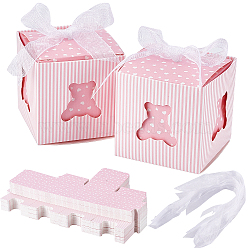 Elite Paper Gift Box, with Ribbon, Folding Boxes with Bear Pattern, Wedding Decoration, Plum, Finished Product: 5x5x5cm(CON-PH0002-27B)