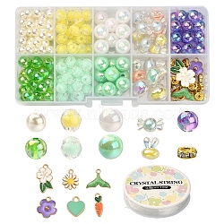 DIY Cute Bracelet Bracelet Making Kit, Including Imitation Pearl & Round Acrylic Beads, Flower & Heart & Carrot & Whale Tail Alloy Enamel Pendants, Mixed Color(DIY-YW0005-77A)