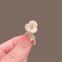 Camellia Shell Pins, Alloy Rhinestone Brooches for Backpack Clothes, White, 25x14mm(PW-WGEBCF0-01)