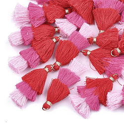 Polycotton(Polyester Cotton) Tassel Pendant Decorations, with Iron Findings, Golden, Colorful, 39~40x19~26x6~7mm, Hole: 4mm(X-FIND-T018-12)
