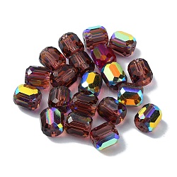 AB Color Plated Glass Beads, Faceted Barrel, Dark Red, 8.5x7.5mm, Hole: 1.4mm(GLAA-F108-12B-12)