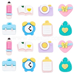 SUNNYCLUE 80Pcs 8 Style Resin Cabochon, Study Style, Text Clip & Pencil & Camera & Hand Bag & Clock & Book & Heart, Mixed Color, 10pcs/style(RESI-SC0001-96)