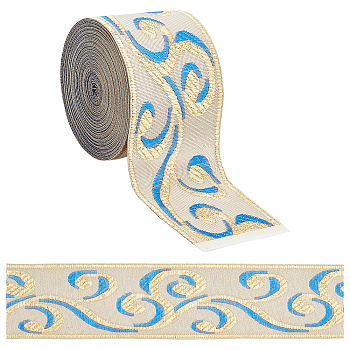 Gorgecraft Embroidery Polyester Ribbons, Jacquard Ribbon, Tyrolean Ribbon, Garment Accessories, Floral Pattern, Light Khaki, 2"(50mm), 7m/roll