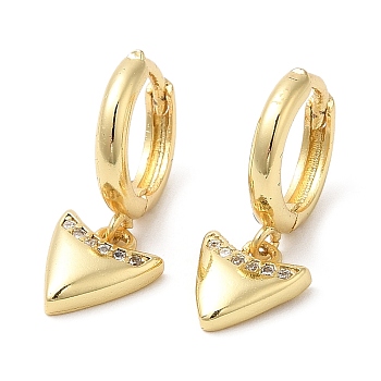 Rack Plating Brass Triangle Dangle Hoop Earrings with Cubic Zirconia, Lead Free & Cadmium Free, Real 18K Gold Plated, 20mm