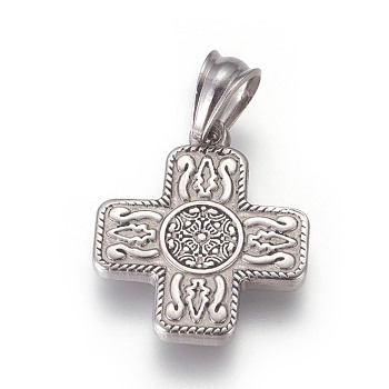 304 Stainless Steel Pendants, Cross, Stainless Steel Color, 21.5x18x2.5mm, Hole: 4.5x6mm