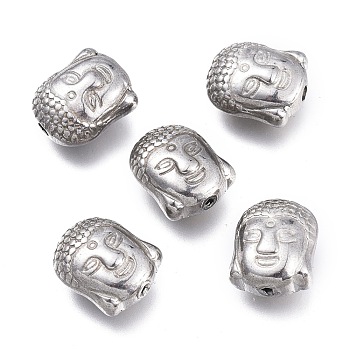 Buddhist 304 Stainless Steel Beads, Buddha Head, Stainless Steel Color, 11.4x9.3x6.5mm, Hole: 1.5mm
