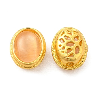 Alloy Beads, with Glass, Lead Free & Cadmium Free, Matte Glod Color, Oval, Bisque, 10.5x8x6mm, Hole: 1.6mm