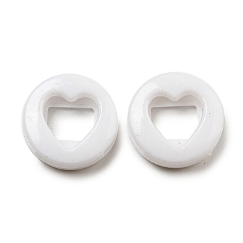 Opaque Acrylic Slide Charms, Flat Round with Heart, White, 17.5x5.5mm, Hole: 12x3mm, about 704pcs/500g