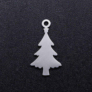 201 Stainless Steel Pendants, Christmas Tree, Stainless Steel Color, 18x10x1mm, Hole: 1.5mm