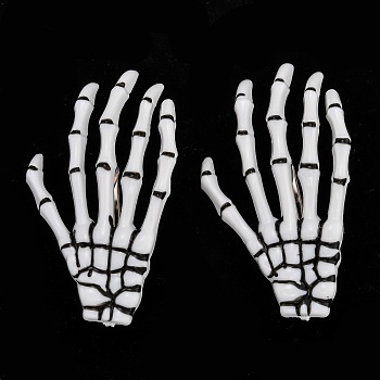 Halloween Skeleton Hands Bone Hair Clips, Plastic & Iron Alligator Hair Clips, White, 72x41x6mm