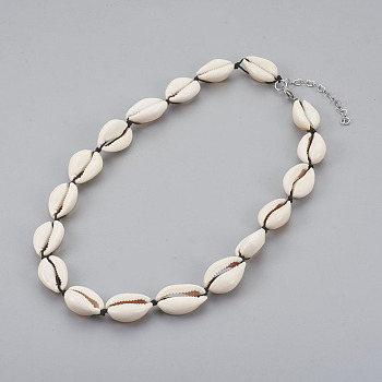 Cowrie Shell Beaded Necklaces, with Nylon Thread Cord and 304 Stainless Steel Lobster Claw Clasps, Seashell Color, 18.5 inch(47cm)