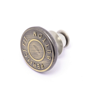 Alloy Scalable & Removable Button Pins for Jeans, with Pattern, Round, Cadmium Free & Lead Free, Antique Bronze, 17x15~15.5mm