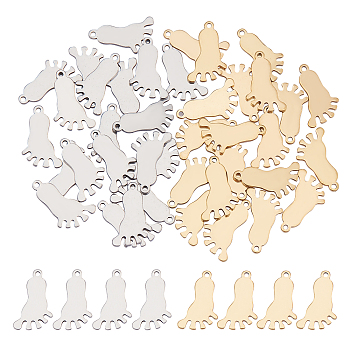 Unicraftale 40Pcs 2 Colors 304 Stainless Steel Pendants, Laser Cut, Feet, Footprint, Golden & Stainless Steel Color, 17x10x1mm, Hole: 1.2mm, 2pcs/color