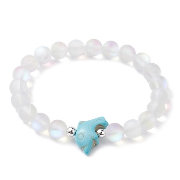 Beach Dolphin Dyed Synthetic Turquoise Bead Bracelets, 8mm Round Synthetic Moonstone Beaded Stretch Bracelets for Women Men, Turquoise Color, Inner Diameter: 2-1/8 inch(5.5cm), 8mm