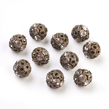 Brass Rhinestone Beads, Grade A, Nickel Free, Antique Bronze Metal Color, Round, Crystal, 8mm, Hole: 1mm