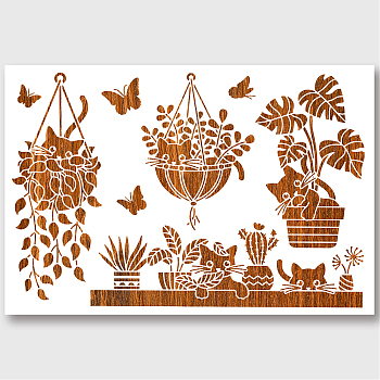 PET Hollow Out Drawing Painting Stencils, for DIY Scrapbook, Photo Album, Plants Pattern, 400x600mm