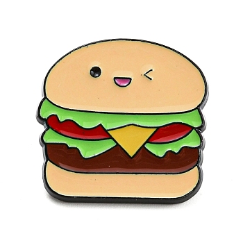Food Theme Enamel Pins, Black Alloy Badge for Backpack Clothes, Hamburger, 23x23.5x2mm