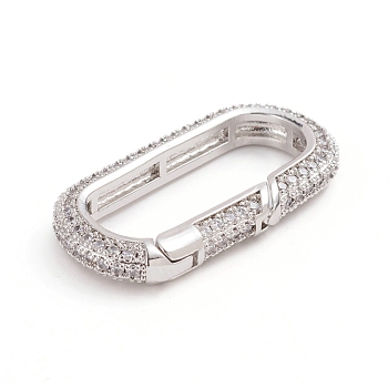 Brass Micro Pave Clear Cubic Zirconia Spring Gate Rings, Oval Rings, Platinum, 6 Gauge, 28x15x4mm, Inner Diameter: 22.5x9mm