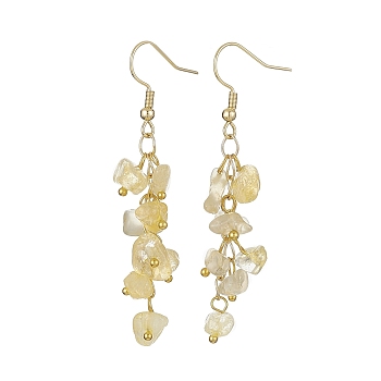 Natural Yellow Quartz Chips Dangle Earrings, Golden 304 Stainless Steel Cluster Earrings, 58~60x12~16mm