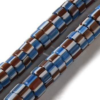 Handmade Lampwork Beads, Column with Stripe, Dodger Blue, 9~11x4~10mm, Hole: 2mm, about 101pcs/strand, 25.98~26.77''(66~68cm)