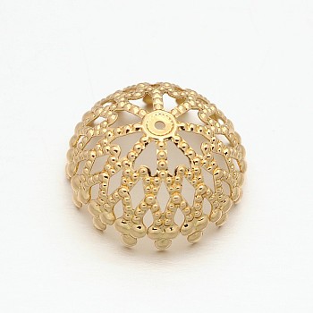 Multi-Petal Brass Hollow Bead Caps, Long-Lasting Plated, Light Gold, 20x10mm, Hole: 1mm