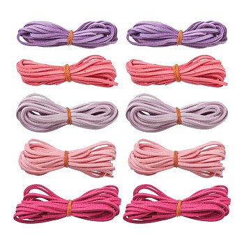 5 Strands 5 Colors Faux Suede Cord, Faux Suede Lace, Mixed Color, 2.5~2.8x1.5mm, about 1.09 yards(1m)/strand, 1 strand/color