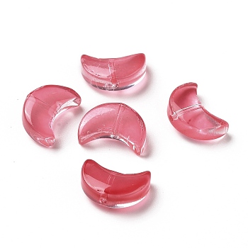 Transparent Spray Painted Glass Beads, Crescent Moon, Indian Red, 14x9.5x5mm, Hole: 1mm