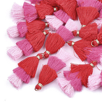 Polycotton(Polyester Cotton) Tassel Pendant Decorations, with Iron Findings, Golden, Colorful, 39~40x19~26x6~7mm, Hole: 4mm