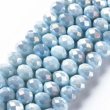 Opaque Baking Painted Glass Beads Strands, Faceted, Rondelle, Sky Blue, 10x8mm, Hole: 1.5mm, about 63pcs/strand, 21.06 inch~21.26 inch(53.5~54cm)