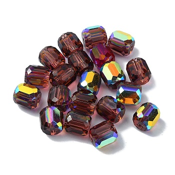 AB Color Plated Glass Beads, Faceted Barrel, Dark Red, 8.5x7.5mm, Hole: 1.4mm