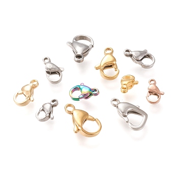 Stainless Steel Lobster Claw Clasps, Mixed Color, 9~15x6~8.5x3~4mm, Hole: 1~1.8mm