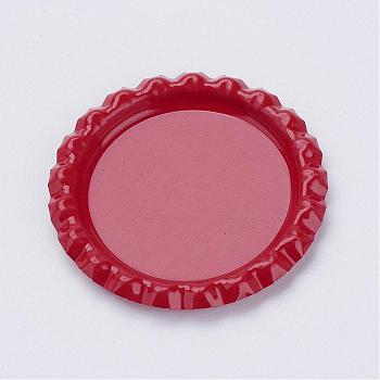 Iron Cabochon Settings, Planish Beer Bottle Cap, Flat Round, Red, Tray: 26mm, 34x3mm