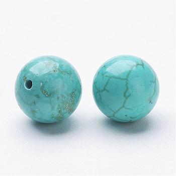 Natural Magnesite Beads, Dyed & Heated, Half Drilled, Round, Turquoise, 10~10.5mm, Hole: 1mm