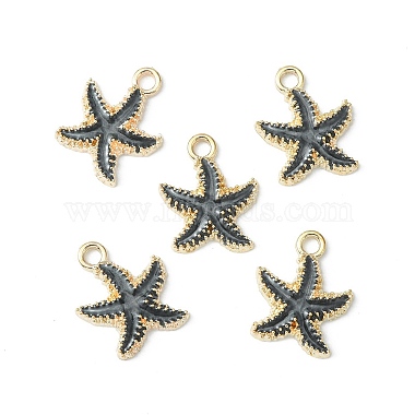 Light Gold Black Starfish Alloy+Enamel Pendants