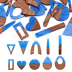 20Pcs 10 Styles Transparent Resin & Walnut Wood Pendants, Two Tone Color, Mixed Shapes, Royal Blue, 24~51.5x14.5~29mm, Hole: 1.8mm, 2pcs/style(RESI-TA0003-21)