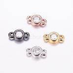 Brass Micro Pave Cubic Zirconia Links, Long-Lasting Plated, Cadmium Free & Nickel Free & Lead Free, Flat Round, Mixed Color, 4x8x2mm, Hole: 1mm(KK-F714-09)
