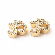 Rack Plating Brass Cubic Zirconia Beads, Cadmium Free & Lead Free, Real 18K Gold Plated, Ohm/Yoga Symbol, Clear, 11x10x4mm, Hole: 1.5mm(KK-B051-04G-06)