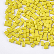 Baking Paint Glass Flat Beads, Rectangle, Yellow, 4~7x3~4x2.5mm, Hole: 0.8mm, about 2500pcs/bag(SEED-S023-12C)