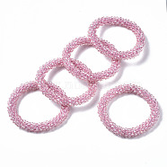 Faceted Transparent Glass Beads Stretch Bracelets, Rainbow Plated, Rondelle, Pearl Pink, Inner Diameter: 2 inch(5cm)(BJEW-S144-002C-05)