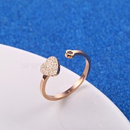 Stylish Adjustable Stainless Steel Heart Cuff Rings for Women, Minimalist Fashion Hand Jewelry, Rose Gold, show in picture(CD3807-13)