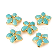 Synthetic Turquoise Beads, with Golden Plated Edge Brass Findings, Flower, 34~35x35~35.5x12~12.5mm, Hole: 1mm(G-L543-031G)