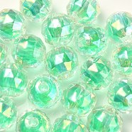 Two Tone UV Plating Rainbow Iridescent Acrylic Beads, Faceted, Round, Sea Green, 15x15.5mm, Hole: 3.8mm(TACR-D010-06A)