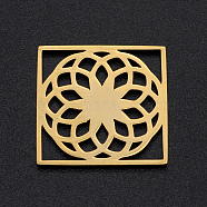 201 Stainless Steel Filigree Joiners Links, Laser Cut, Square with Flower of Life, Golden, 18x18x1mm(STAS-S105-T977-2)