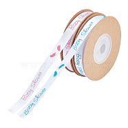 PandaHall Elite 2 Rolls 2 Colors Polyester Ribbon, with Baby Footprints & Word Pattern, Flat, Mixed Color, 3/8 inch(10mm), 10.9 yards/roll, 1roll/color(OCOR-PH0001-31)
