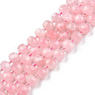Natural Rose Quartz Beads Strands, with Seed Beads, Faceted, Rondelle, 8x6mm, Hole: 1mm, about 20~22pcs/strand, 7.09 inch(18cm)(G-N327-08J)
