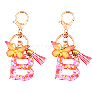 Fashion Alphabet Initial Letter Resin Keychain with Tassel Gradient Butterfly Pendant Key Ring, for Purse Handbags Women Girl , Letter.B, 10.5cm, Letter B: 44x35x7.5mm(KEYC-WH0027-105B)