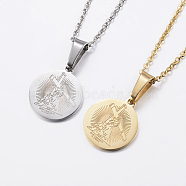 304 Stainless Steel Pendant Necklaces, Flat Round with Jesus and Cross, Mixed Color, 17.7 inch(45cm), 1.5mm(NJEW-J053-02)