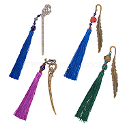 4Pcs 4 Style Chinese Style Alloy Feather/Dragon/Phoenix Bookmarks, Tassel Bookmark, Mixed Color, 164~280mm, 1pc/style(AJEW-GO0001-62)