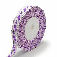 Single Face Printed Polyester Satin Ribbon, Cherry & Heart Pattern, Blue Violet, 5/8 inch(16mm), about 50yards/roll(SRIB-Q010-16mm-05)