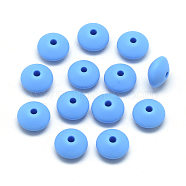 Food Grade Eco-Friendly Silicone Beads, Chewing Beads For Teethers, DIY Nursing Necklaces Making, Rondelle, Deep Sky Blue, 12x6~7mm, Hole: 2mm(SIL-R009-07)